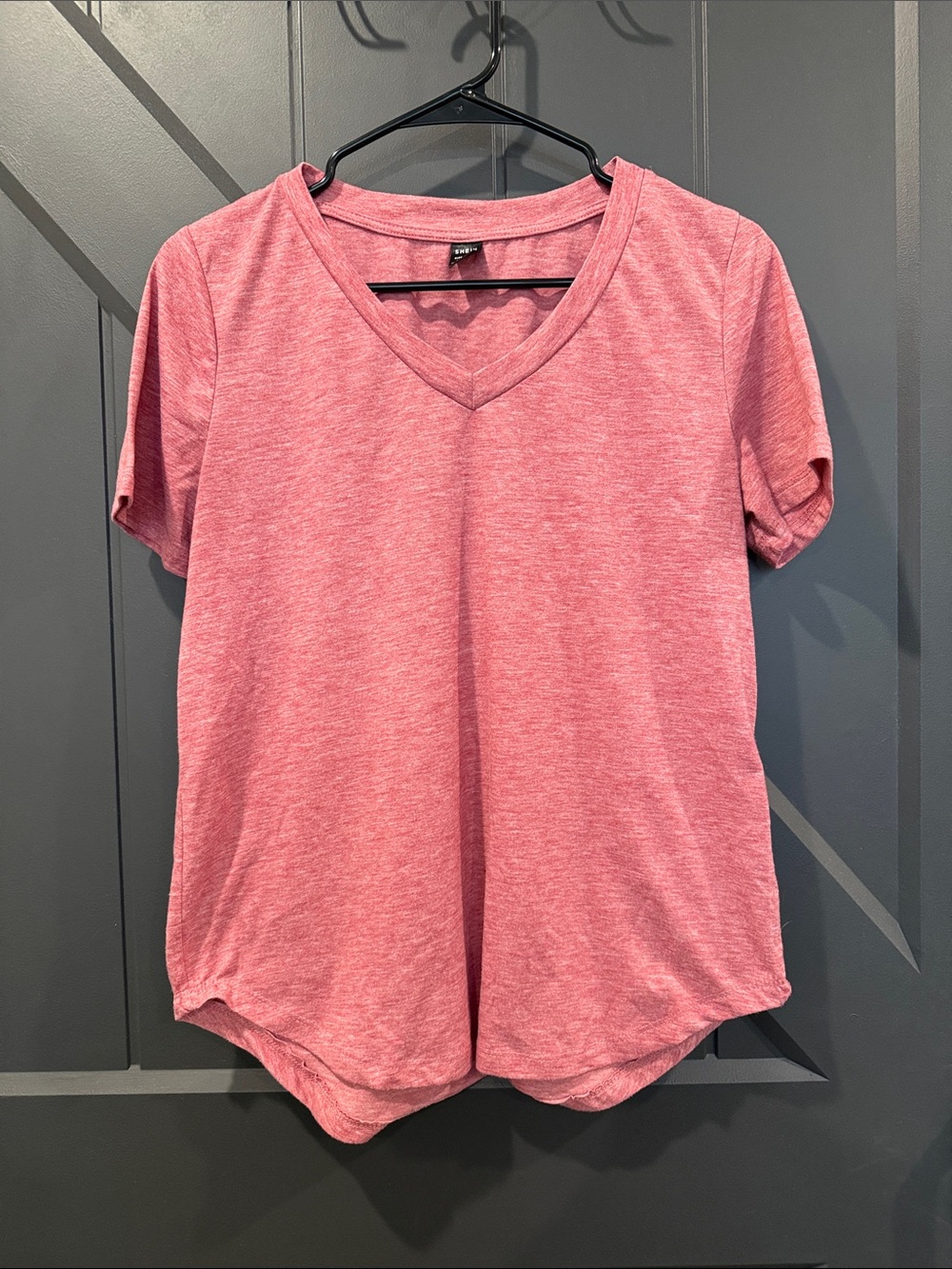 SHEIN Heathered Pink V-Neck Short Sleeve Tee